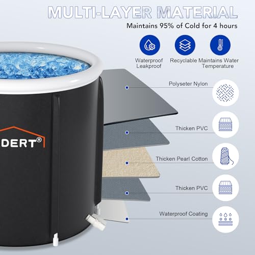 Ice Bath Tub for Athletes, Cold Plunge Tub for Cold Water Therapy Recovery, Portable Ice Bathtub Athletes Adult, Portable Inflatable Bathtub Adult for Indoor/Outdoor with Thermometer and Timer