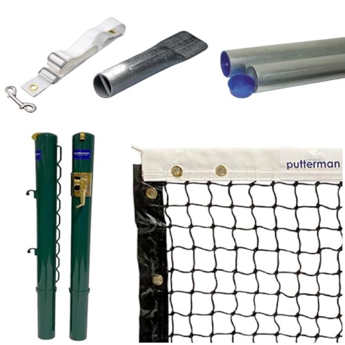 Putterman Pickleball & Junior Tennis Posts - Permanent Court Kit – 2-7/8" OD, Round, Internal Wind, Green - Optional Ground Sleeves