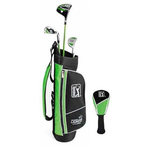 PGA Tour G1 Series Kids Green Golf Club Set with 3 Clubs, Golf Bag & 5 Total Pieces | Golf Clubs and Sets for Heights 3'6" - 4'1" | Complete Youth Golf Club Set