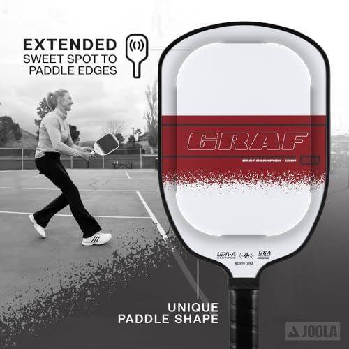 JOOLA GRAF CHAMPION 12mm Pickleball Paddle - Sandblasted Pickleball Racket Surface Increases Spin & Control - Agassi Shape with Extended Sweet Spot - UPA-A Certified - USAP Approved - NFC Chip Enabled