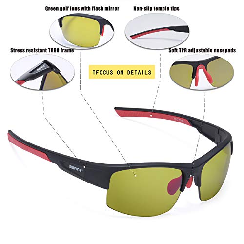 maivnz High Definition Golf Ball Finder Sport Glasses for Men Women Golf Sunglasses Golfing Glasses (Black/Green)