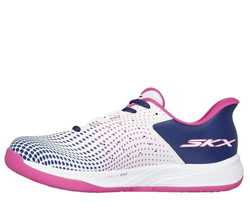 Skechers Women's Viper Court Reload Hands Free Slip-Ins Pickleball Sneaker, White/Navy/Pink, 9.5