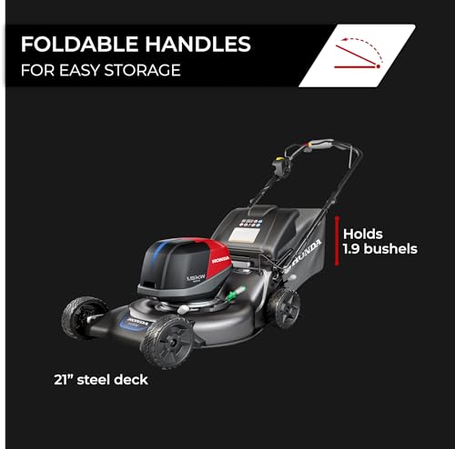 Honda HRN-BV 21-Inch Walk Behind Battery Powered Lawn Mower, Variable Speed Self Propelled Lawn Mower with 1.9 Bushel Capacity, Easy-Off Grass Bag, Clean Cuts in Thick and Tall Grass (HRN216YXBVKA4)