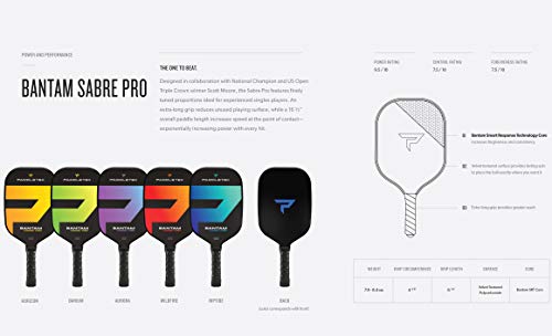 Paddletek Bantam Sabre Pro - Professional Pickleball Paddles with Honeycomb Core - Polycarbonate Surface, Graphite PolyCore & High Tack Performance Grip - USAPA Approved (Yellow)