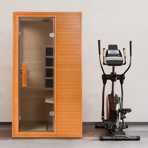Real Relax Infrared Home Sauna Room 1 Person, Compact Hemlock Wooden 950W Low EMF 6 Heating Plates FAR Infrared Indoor Sauna for Home