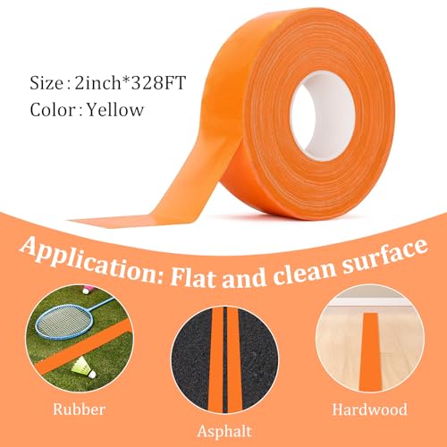 AEXHOT 328FT Pickleball Court Marking Kit Orange Temporary Pickleball Court Lines Tape for Badminton, Tennis, Basketball, Pickleball Court Marking (Orange)
