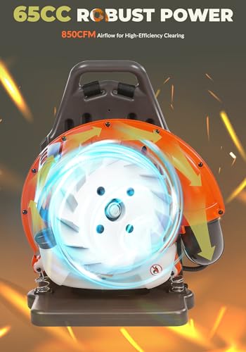 Getell Gas Powered Backpack Leaf Blower – 65CC 2-Stroke Engine, 850 CFM & 220 MPH for Heavy Duty Commercial Lawn Care, Wet Leaf & Debris Removal (GT3672)