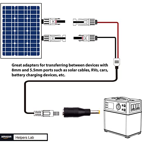 DC 8mm Female to DC 5.5mm x 2.5mm Male Connectors Adapter for Jackery Ravpower Goal Zero X-Dragon Golabs Bluetti Milin Nexpow Portable Backup Power Station Rechargeable Battery Pack Solar Generators