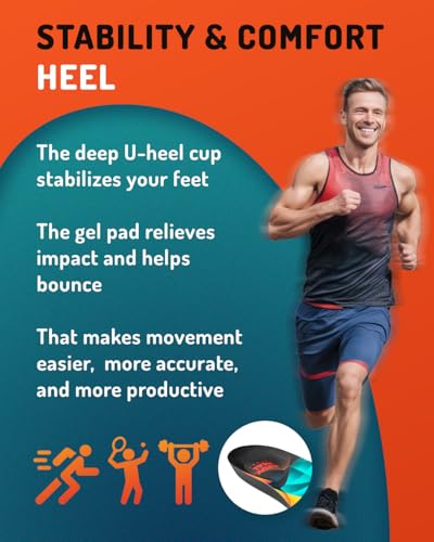 CRUVHEAL Sport Shock Absorbing Insoles - Basketball Athletic Shoe Cushioning Inserts Men Women - Ideal for Active Sports Running Training - Neutral Arch for Sneakers Shoes, L