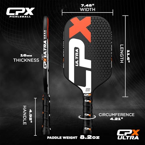 CPX Ultra Series Fiber-Reinforced Friction Surface Pickleball Paddle - 16mm Polypropylene Honeycomb Core, Lightweight for Speed (Titanium)