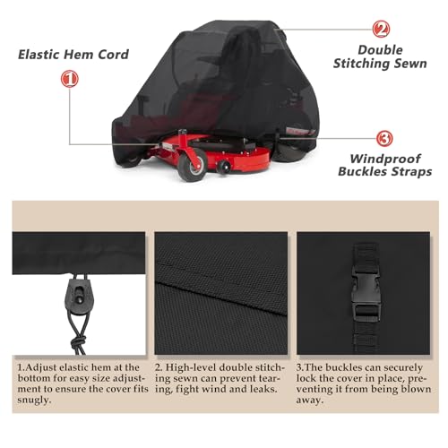 Porch Shield Zero Turn Mower Cover - Waterproof Heavy Duty Riding Lawn Tractor Cover Up to 62 inches Decks Black