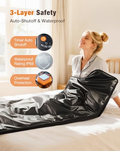 noerishia Portable Infrared Sauna Blanket, Portable Design, Relaxation and Detox Washable & Foldable with Carrying Bag and Remote Control, 88-158℉, 10-60 Minutes Timer, (6 x 2.62) FT