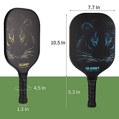 OLANNY Pickle Ball Raquette Set of 4 Lightweight Pickleball Paddle Set Premium Comfort Grip Polymer Honeycomb Core Set of Four Paddles,4 Replacement Soft Grip,4 Balls & Drawstring Bag