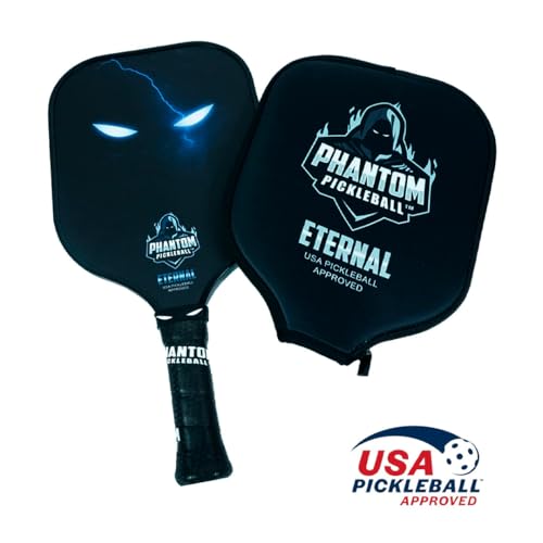 Phantom Pickleball Paddle Eternal 14mm - Carbon Fiber - USA Pickleball Approved - Max Grit and Spin Elongated Body Pickle Ball Paddle - Lightweight Pickleball Racket with Polypropylene Core