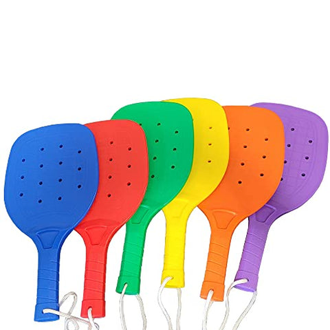 PRISP Set of Pickleball Racquets - 6 Colored Sturdy Plastic Paddles (14.96 in)
