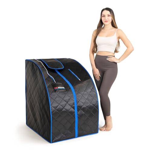 TopMaster Foldable Infrared Sauna, Portable Sauna for Home, Sauna Tent Sauna Box Portable, Indoor Portable Sauna with Foldable Chair, Wired Controller - Sauna Box for Home 1050W Power, Max 140°F Black