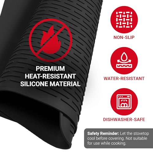 Thick Stove Top Cover for Electric Stove (28 x 20 Inch) Silicone Flat Range Mat for Glass Cooktop, Heat-Resistant Induction Protector Covers for Stovetop, Silicon Oven Topcover Protectors - Black