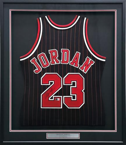Michael Jordan Autographed Framed Black Pinstripes Authentic M.i.t.c.h.e.l.l & N.e.s.s Basketball Jersey Beckett BAS #AE03236