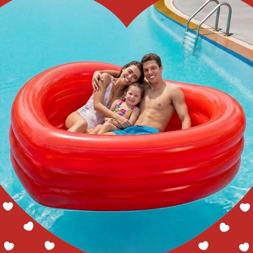 Silipull Giant Red Heart Shaped Inflatable Swimming Pool 71" x 63" x 24" Large Heart Blow up Pool Fits 2-3 Adults for Valentines Wedding Bachelorette Bride Summer Beach Party