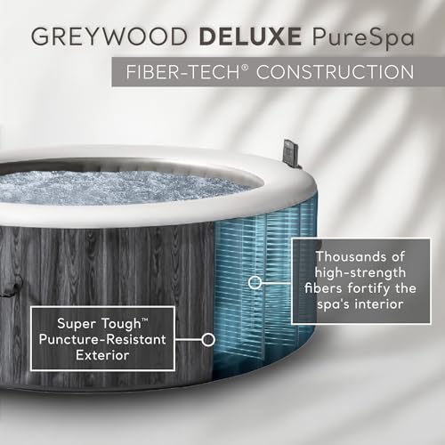 INTEX 28439EP PureSpa Greywood Deluxe Inflatable Spa Set: Includes Energy Efficient Cover – Spa Control App – Wireless Control Panel – 4 Person Capacity – 77" x 28"