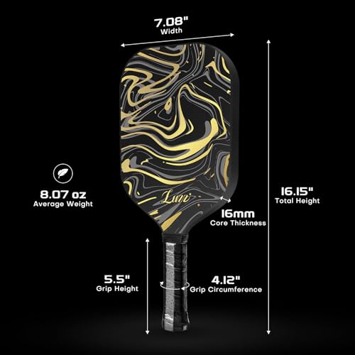LUZZ Frameless Pickleball Paddle, Ultra Thermoformed GoldenVeil(16mm) T700 Carbon Fiber No Edge Pickleball Paddles Friction Surface for Spin Edgeless Pickle Ball Rackets for Players