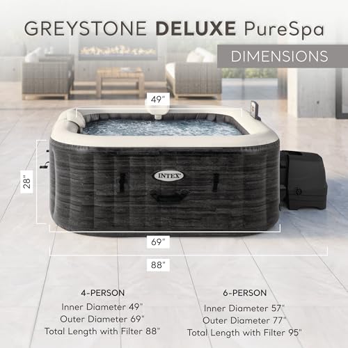 INTEX PureSpa Greystone Deluxe Inflatable Hot Tub, with with Built-in FastFill Inflation System, Spa Control App, and 4 Person Capacity, 83" x 28"
