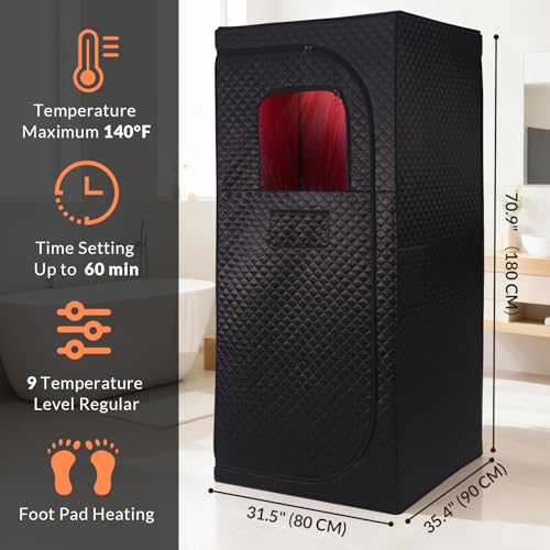 Veloqore Dry Infrared Sauna, Red Light Therapy Saunabox for Relaxation, Detox and Muscle Relief, 9 Levels Up to 140°F Personal Indoor Saunas Tent, Portable Sauna for Home, Bedroom, Living Room