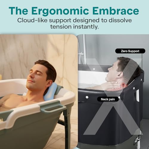SereneLife 59" Portable Bathtub for Adults – Large Foldable Freestanding Bath Tub for Hot Spa, collapsible for Cold Plunge Ice Bath, Indoor/Outdoor, Pet & Family Use, Complete Set
