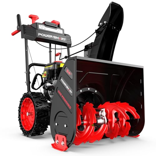 PowerSmart 24-inch Snow Blower Gas Powered, Two-Stage 252cc Engine with Electric Start, Self-Propelled, LED Headlight
