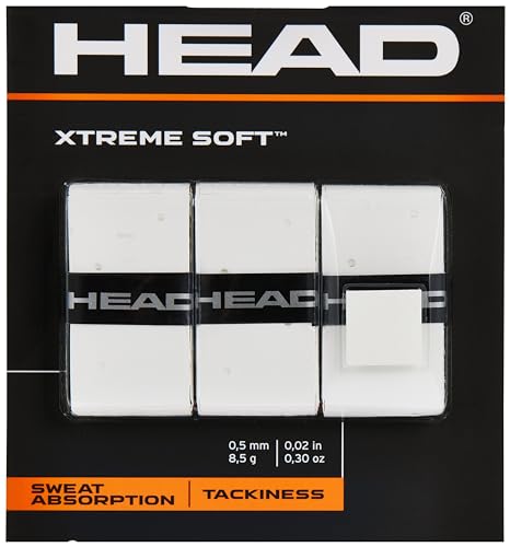 HEAD Xtreme Soft Tennis Racquet Overgrip - Cushioned, Moisture-Absorbing, Non-Slip Feel, Easy Wrap Replacement Grip, 3-Pack, White