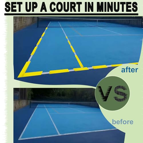 Gainspra Pickleball Court Marking kit, 24 Pcs Court Line Marker Strips, Yellow Boundary Markers, Portable Temporary Court Lines for Pickleball Tennis Basketball Volleyball Indoor & Outdoor Training