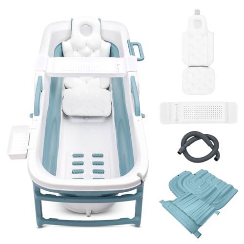 SereneLife 59" Portable Bathtub for Adults – Large Foldable Freestanding Bath Tub for Hot Spa, collapsible for Cold Plunge Ice Bath, Indoor/Outdoor, Pet & Family Use, Complete Set