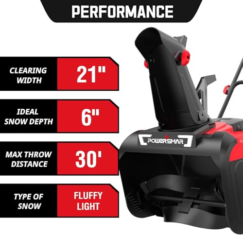 PowerSmart 21" Electric Snow Blower,15 Amp Motor, 2100 RPM, 30 ft Throwing Distance, LED Light for Enhanced Visibility, Corded Design,Perfect for Driveway,Garden, Deck,Garage
