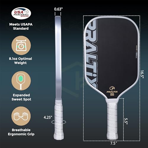 Praltix T700 Carbon Fiber Pickleball Paddles - USAPA Standard, Thermoformed Polypropylene Core, Anti-Slip Comfort Grip, Large Sweet Spot for Power Play, Intermediate and Advanced Players
