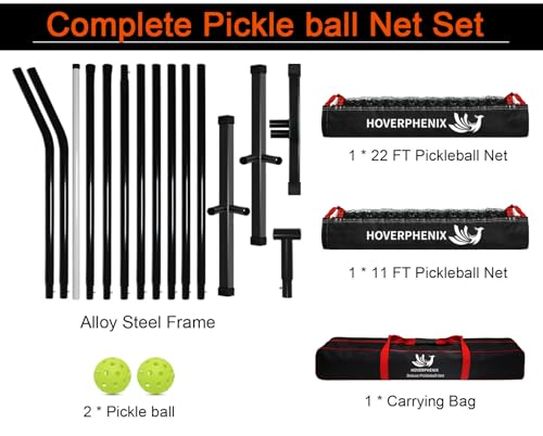 Portable Pickleball Net, Regulation Size 22FT and 11FT Half Court 2-in-1 Pickle Ball Net with 2 Pickleballs and Carry Bag for Driveway, Backyard, Street, Weather Resistance Steady Steel Frame
