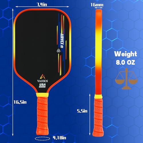 VAHKN Pickleball Paddles |16MM Carbon Fiber Pickleball Paddle | High-Spin Textured Surface & Vibrant Gradient Edge | USAPA Approved Racket for Ultimate Power,Control & Precision (Orange 1PCS)