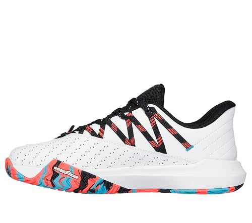 Skechers Women's Viper Court Rally Pickleball Sneaker, White/Pink/Light Blue, 7