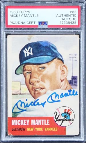 Yankees Mickey Mantle Signed 1953 Topps #82 Card Auto Graded 10! PSA/DNA Slabbed - Baseball Slabbed Autographed Cards