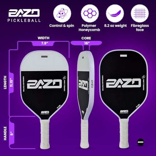 Bazo Pickleball Paddles – Professional Pickleball Paddles 14MM & 16MM Pickleball Paddle with Fiberglass Surface – with Anti-Grip Handle, Edge Shield Black/White/Pink (White, 16 MM)