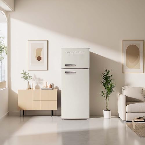 Frigidaire EFR753 Retro Apartment Size Refrigerator with Top Freezer - 2 Door Fridge with 7.5 Cu Ft of Storage Capacity, Adjustable Spill-Proof Shelves, Door & Crisper Bins, CREAM
