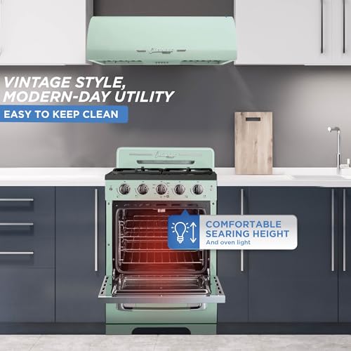 Unique Appliances Classic Retro Gas Range, Freestanding Gas Range with 4 Burners, Convection Oven, and Oven Light, 24", Summer Mint Green