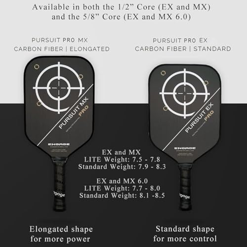 Engage Pursuit Pro EX Pickleball Paddle – Widebody Shape, Raw Carbon Fiber Face, 13mm Control Pro “Black” Core, Vortex Barrier Edge Technology – Jessie Irvine Signature – Lightweight