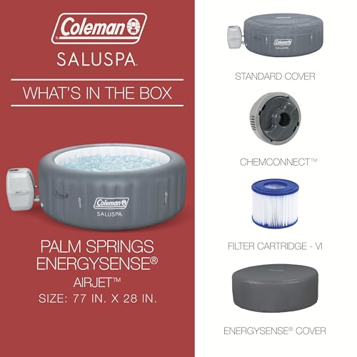 Coleman Palm Springs 4 to 6 Person EnergySense Smart AirJet Plus Inflatable Hot Tub Outdoor Spa with 140 AirJets and Insulated Cover
