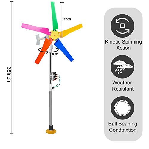 DIY Small Wind Turbine Generator Kit and Light Strip for Backyard Decoration Free Energy Generator Garden Spinner Windmill Decor 18 Inches Diameter