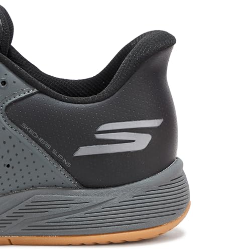 Skechers Men's Viper Court Reload Hands Free Slip-Ins Pickleball Sneaker, Black/Charcoal, 8