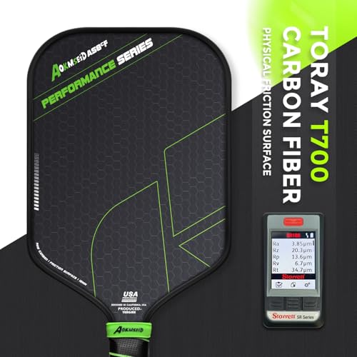 AKS Performance Series Pickleball Paddles - Toray T700 Raw Carbon Fiber Pickleball Paddle with Physical Friction Surface, 16mm Powerful Polymer Core, Good Control & Spin Shots, USAPA Approved - Black
