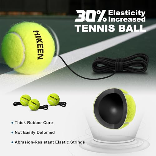 Hikeen Premium Tennis Trainer Rebound with Metal Base,Portable Solo Tennis Trainer Set with 3 Highly Elastic String Balls,Tennis Practice Equipment for Adult Kids an Beginners - Black