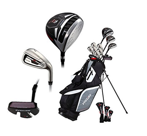 Precise M5 Complete Golf Club Set for Men - Left Handed Tall Mens Golf Clubs Full Set w/Driver, Wood, Hybrid, Irons, Putter, Stand Bag & Headcovers - Beginner Friendly Package - Black/Red