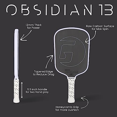Gamma First Version Obsidian 13 Pickleball Paddle, Raw Carbon, Massive Spin, Honeycomb Grip