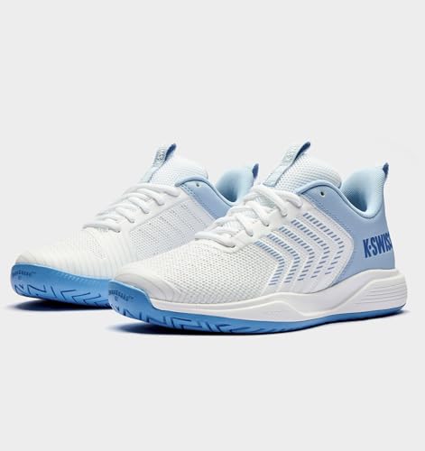 K-Swiss Women's Ultrashot Light Pickleball Tennis Shoe - Lightweight Court Shoes Lateral Movement Stable Support, White/Blue/Multi 7 M